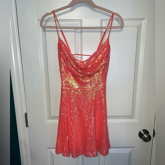 Lucy in the Sky, cowl neck dress in orange - Picture 2 of 6